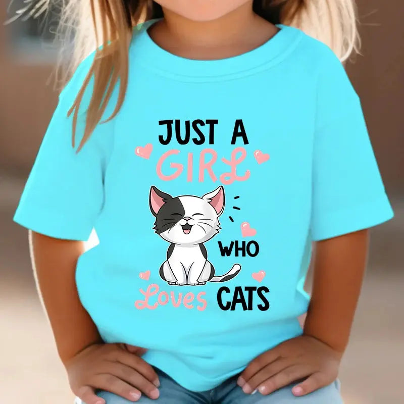 Just A Girl Who Loves Cats Tshirt Girls Y2k Harajuku Animal Summer Fashion Kids Clothes Funny Graphic Cute Cat Lover Streetwear - Suncollections
