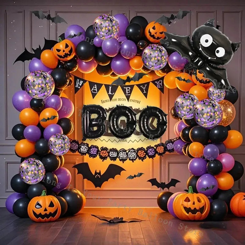 Halloween Balloons Garland Arch Eye Ballon with Bats Pumpkin Purple Orange Black Ballon for Birthday Party Halloween Decorations Suncollections