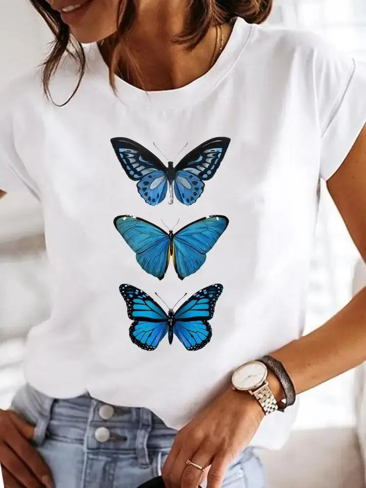 Women's Short-sleeved Explosive Insect Butterfly Dragonfly Print Round Neck T-shirt Women Clothes  Oversized T Shirt  Harajuku - Suncollections
