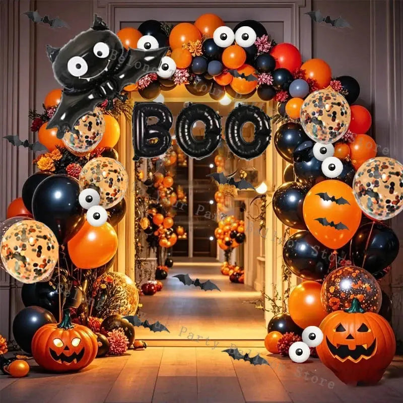 Halloween Balloons Garland Arch Eye Ballon with Bats Pumpkin Purple Orange Black Ballon for Birthday Party Halloween Decorations Suncollections