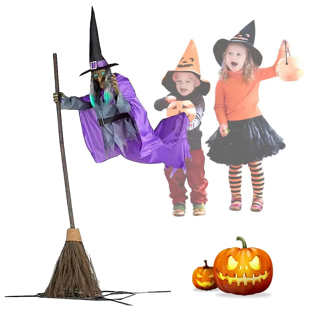 Flying Witch Decoration with Terrifying Sounds & Lights Halloween Props Halloween Flying Witch Decor for Garden Yard Lawn Indoor Suncollections