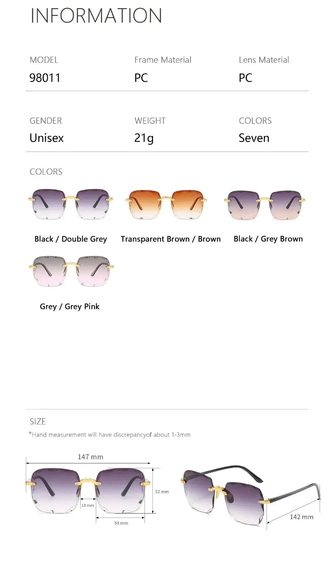 Square Frameless Classic Gradient Women Sunglasses - Suncollections