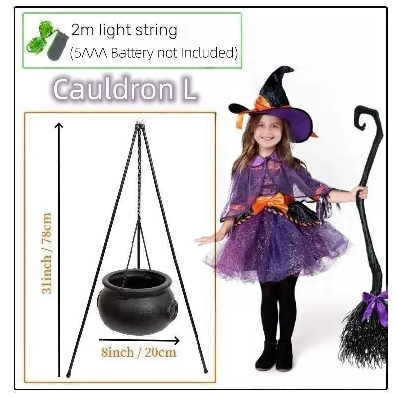 51in Halloween Decor Outdoor 12in Large Witch Cauldron on Tripod with Lights Black Plastic Bowl Party Hocus Pocus Candy Bucket Suncollections