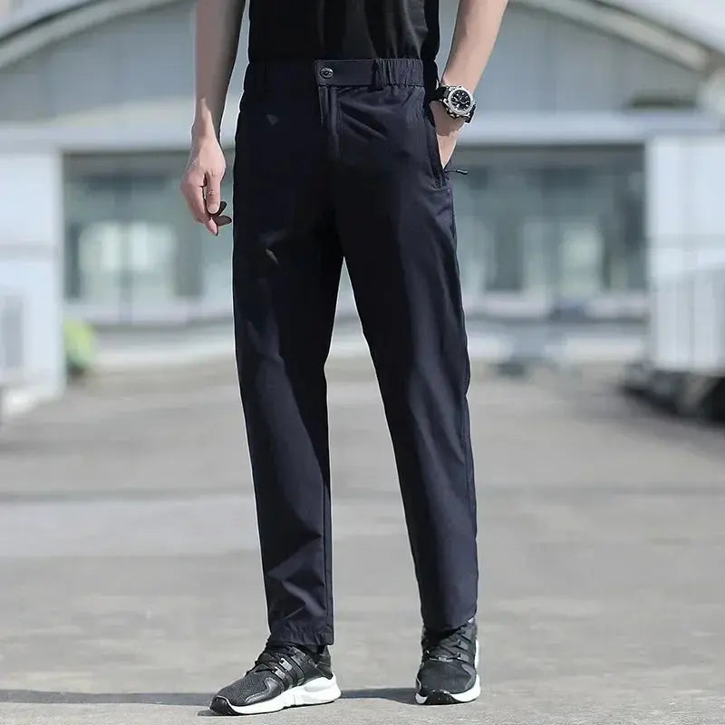 Ice Silk Men's Summer Pants Elastic Waist Straight Leg Trouser Male Quick Dry Big Size Large Plus Stretch 6XL 7XL Work Outdoor Suncollections