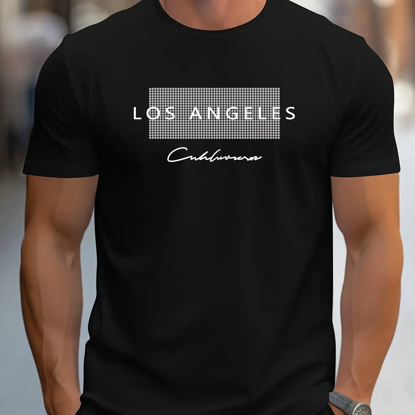 Men's 100% cotton summer loose fit large Los Angeles Graphic printed slim fit casual sports round neck short sleeved T-shirt top - Suncollections