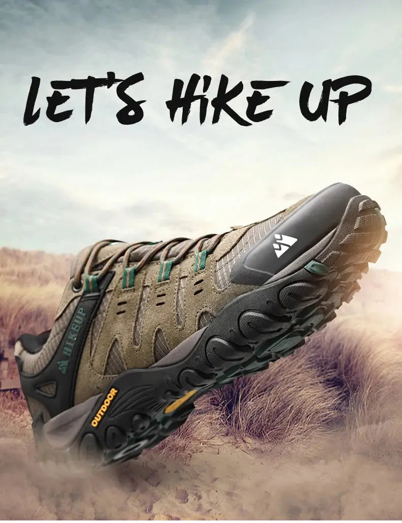 HIKEUP Men's Hiking Shoes Suede Leather Outdoor Shoes Wear-resistant Men Trekking Walking Hunting Tactical Sneakers Suncollections