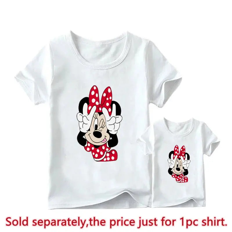 New Mother Kids Tshirts Funny Minnie Mouse Family Matching Outfits Summer White Short Sleeve Mother Daughter Matching Clothes - Suncollections