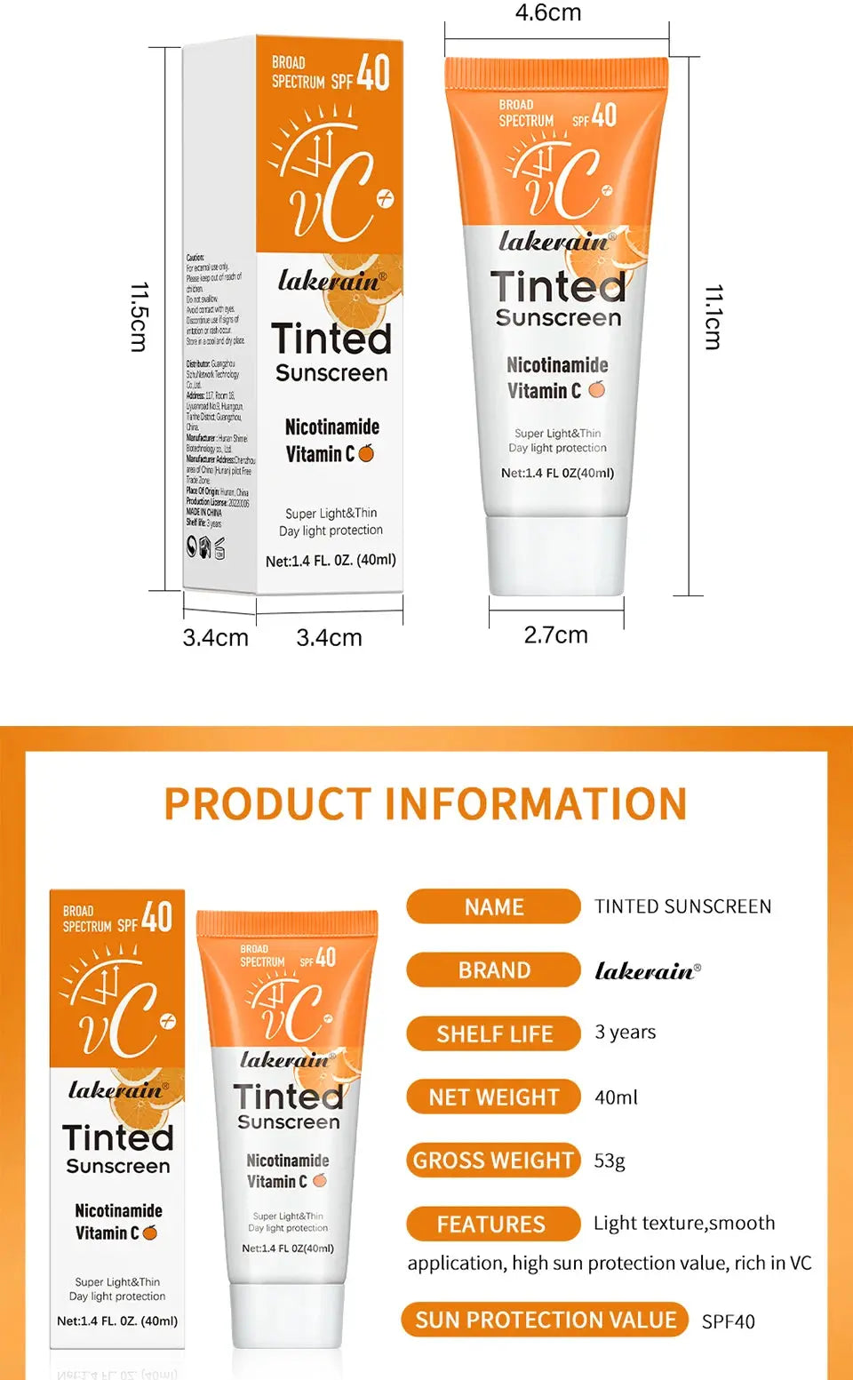 Vitamin C Tinted Sunscreen With SPF 40 Hydrating Mineral Sunscreen With Zinc Oxide & Titanium UV Protectio Dioxide Healthy Glow - Suncollections