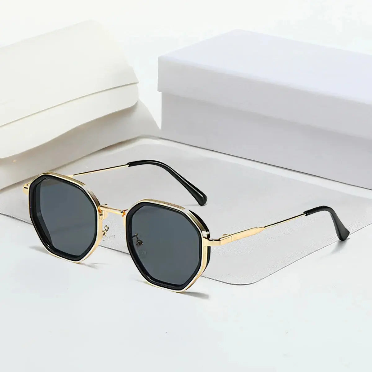 2025 New in Vintage Sunglasses for Women Modern Fashionable Octagonal Glasses with Black Lenses Golden Edging Sun Glasses - Suncollections