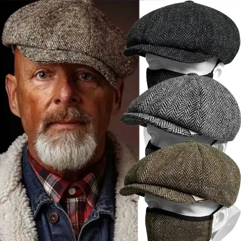 Men Newsboy Hats Peaky Autumn Vintage Herringbone Octagon Cap Women Casual Stripe Berets Gatsby Flat Hat - Suncollections