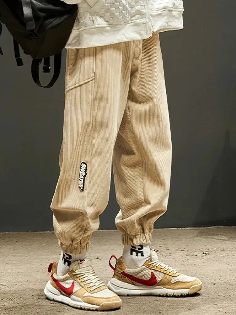 Corduroy Japenese Joggers Pants Men Baggy Casual Long Trousers Ankle-Length Sport Sweatpants Y2k Techwear 2025 New Suncollections