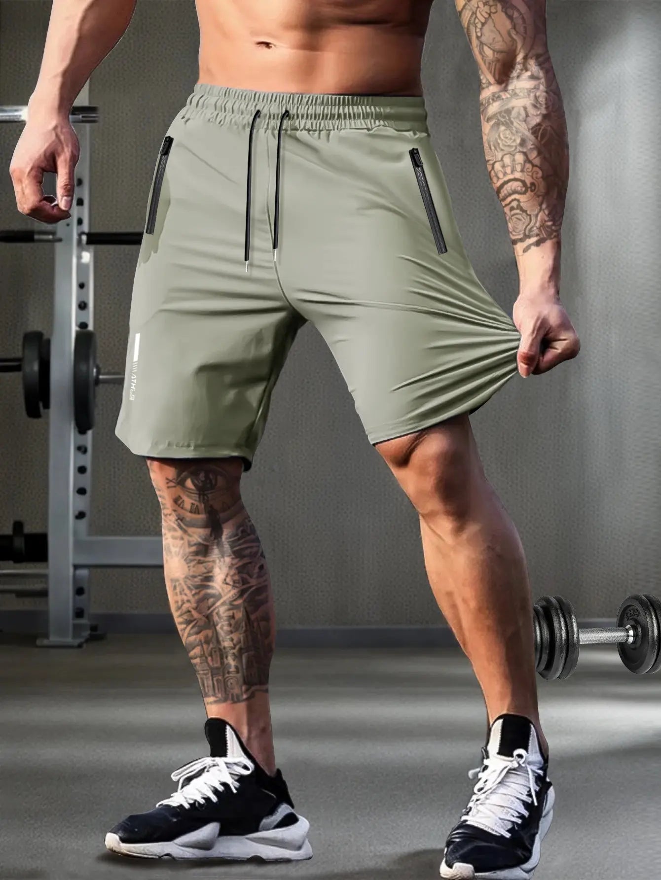 Men's solid color shorts, with zipper pockets, casual elastic drawstring shorts with a loose waist and high elasticity, suitable Suncollections
