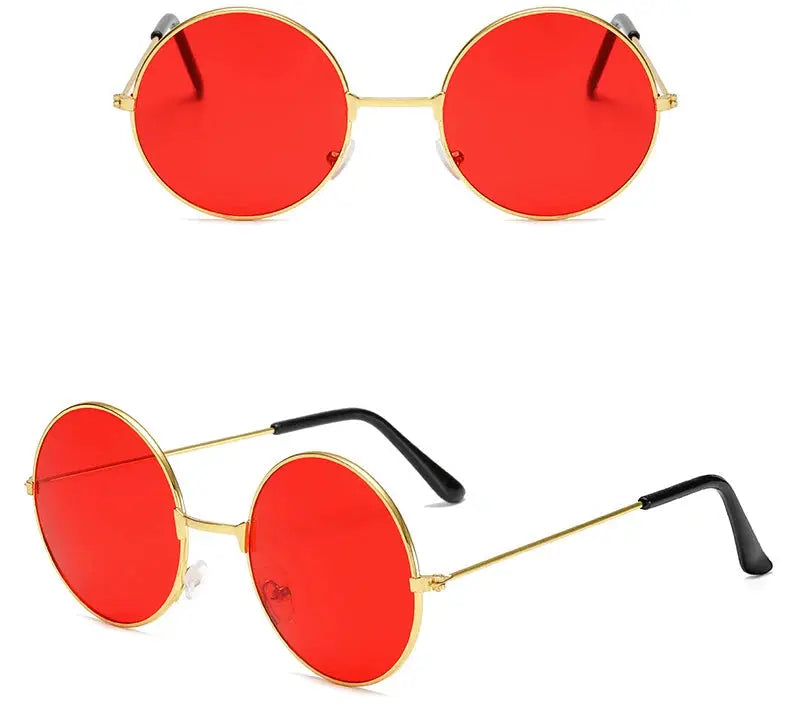 Retro Hippie Round Metal Frame Sunglasses Fashion Small Circle Sun Glasses Disco Party Candy Color Lens Eyewear for Women Men - Suncollections