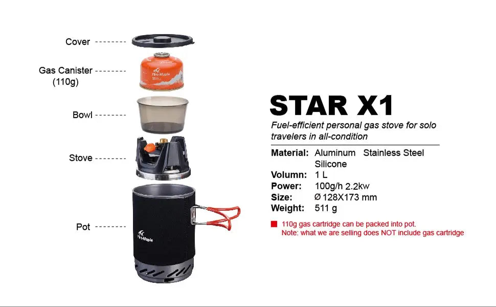 Fire Maple Star X1 Camping Stoves Outdoor Hiking Cooking System With Stove Heat Exchanger Pot Bowl Portable Gas Burners FMS-X1 - Suncollections