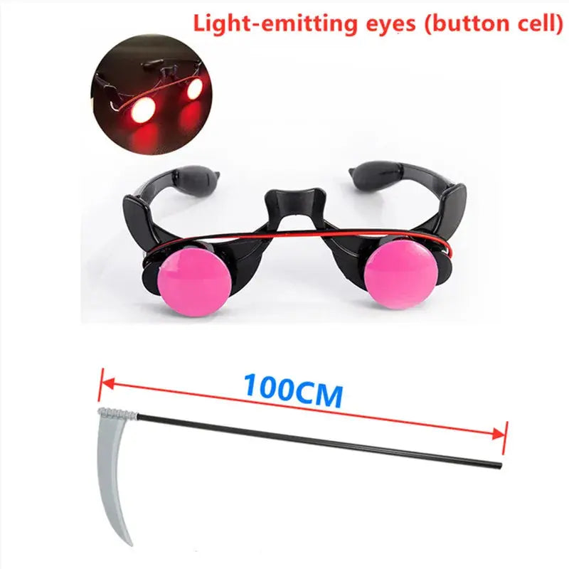 Halloween Cosplay Costume Grim Reaper Scary Skeleton Costume Children Glowing Red Eyes Grim Reaper Ghost Robe Send Scythe Props Suncollections