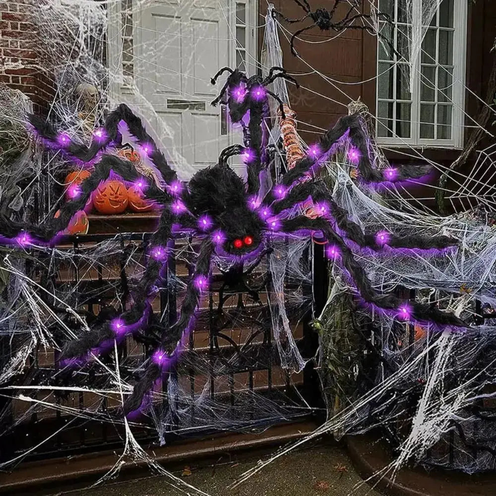 Practical 8 Modes Halloween Spider Web Lights Glow 250 LEDs LED Spider Net Hanging 5m Scary Giant Spider Haunted House Suncollections