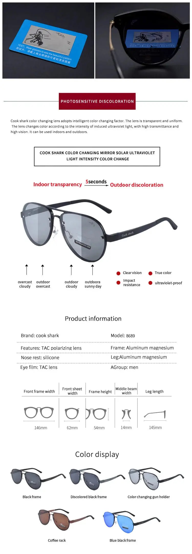 Cook's color-changing sunglasses polarized sunglasses for men's driving day and night dual-purpose driving mirror fishing glasse - Suncollections