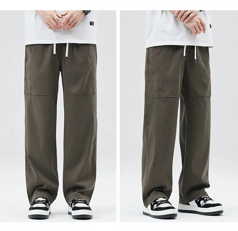 Men'S Tencel Straight Leg Casual Pants High Street Lightweight Summer Loose Fit Pants Man Washed Breathable Workwear Trousers Suncollections