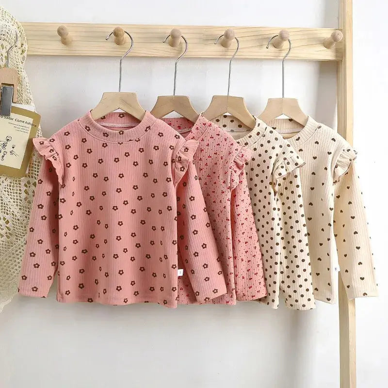 Kids Long Sleeved Undershirt Girls Cute Floral Dots T-shirt 2-10T Children Boys Sweet Tops Bottoming Shirt  t shirt for kids boy - Suncollections