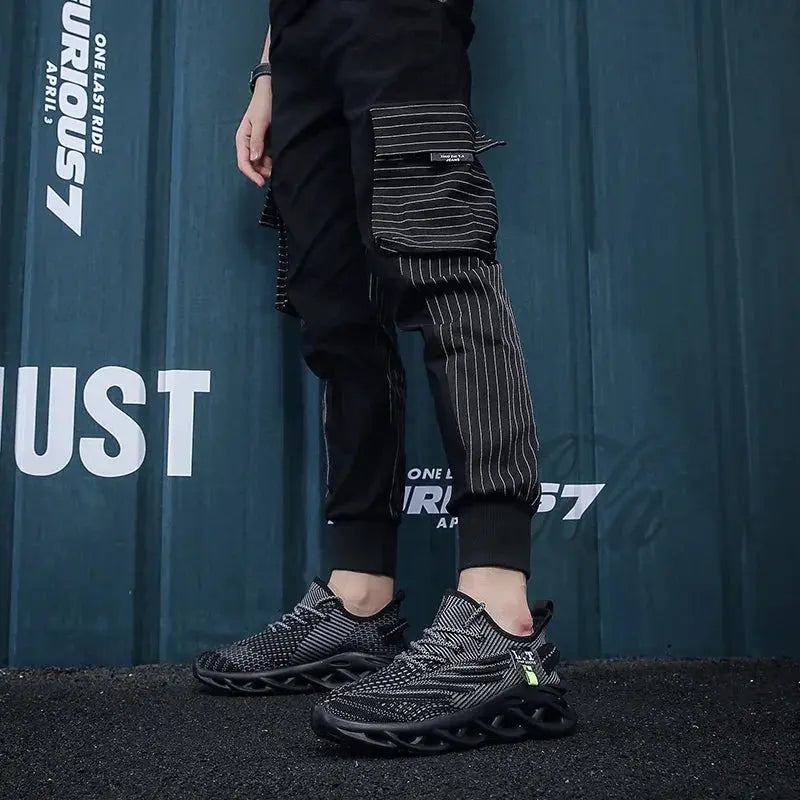 YRZL Men Sports Running Black Jogging Shoes Casual Sneakers Outdoor Breathable Mesh Women Light Shock-absorption Black Tennis Suncollections