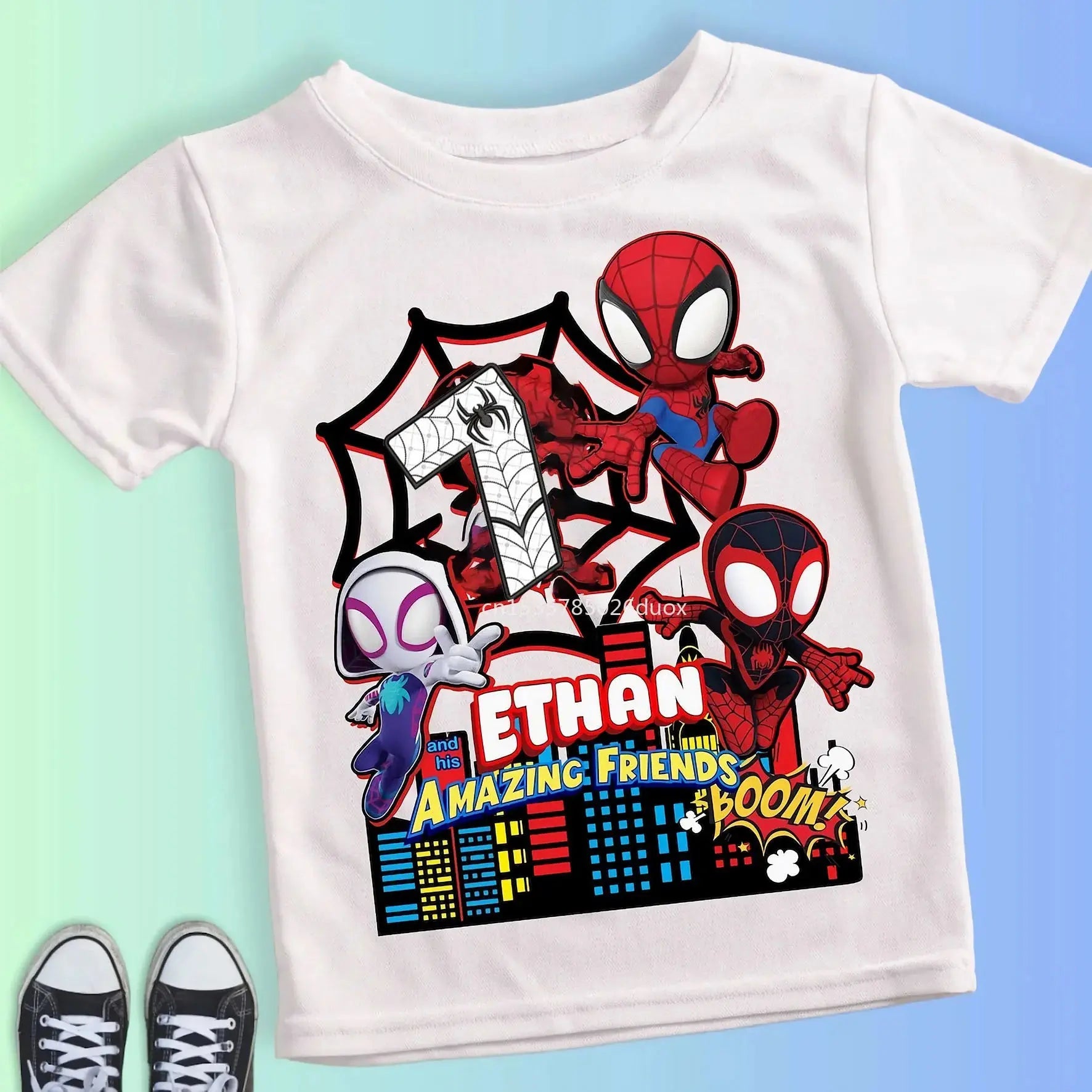 Summer Kid 2 3 4 5 6 7 8 9 Spider Man and His Friends Birthday White Shirt Spider-Man Customized Name Birthday Party Boy T-shirt - Suncollections