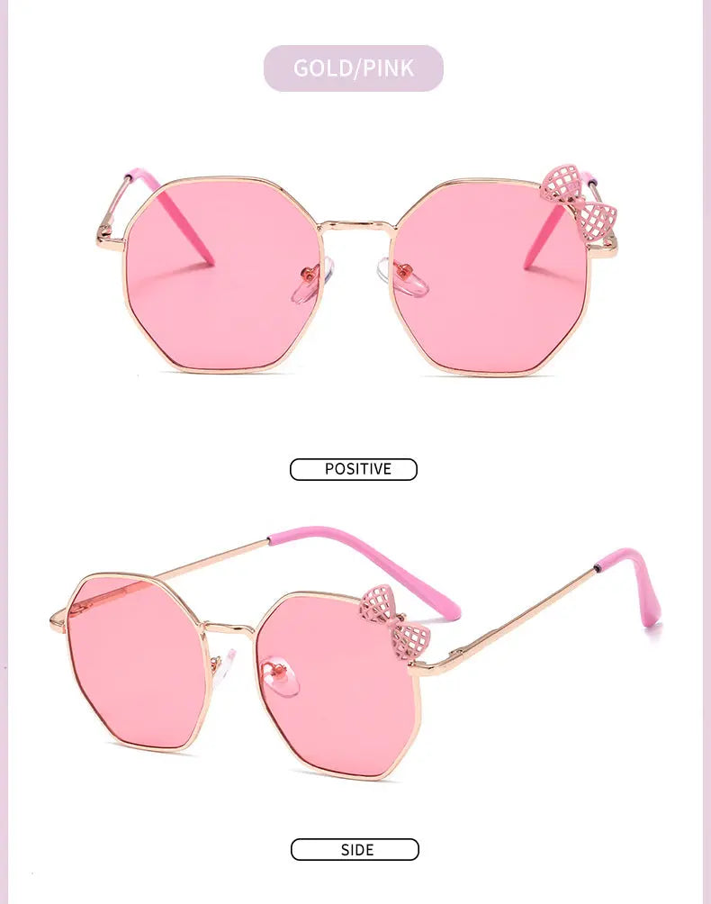 Trendy Fashion Boys and Girls Bow Metal Sunglasses B010 Polygon Trend Children's Sun Glasses Kids Outdoor UV400 Eyewear - Suncollections