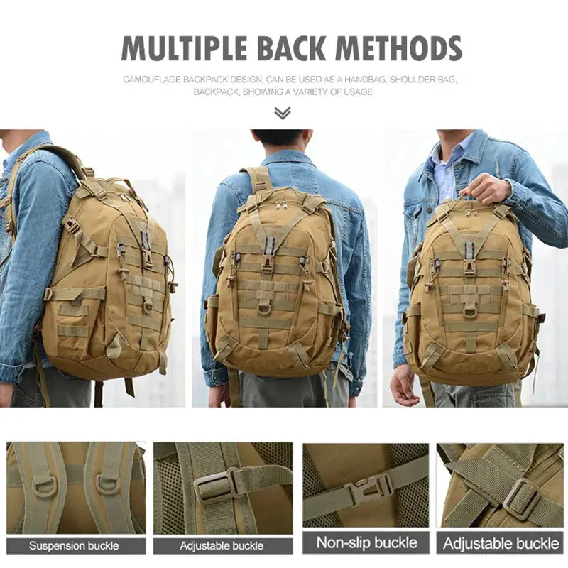 40L Camping Backpack Men's Bag Travel Bags Tactical Molle Climbing Rucksack Hiking Outdoor Reflective Shoulder Fishing Bag - Suncollections