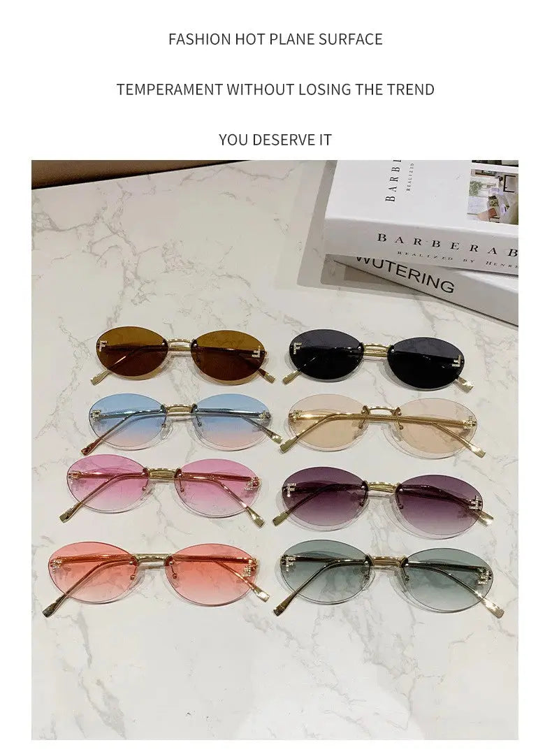 Elegant Diamond Oval Sunglasses Male Letter "F" Rimless Sunglasses  car sunglasses 90902 - Suncollections