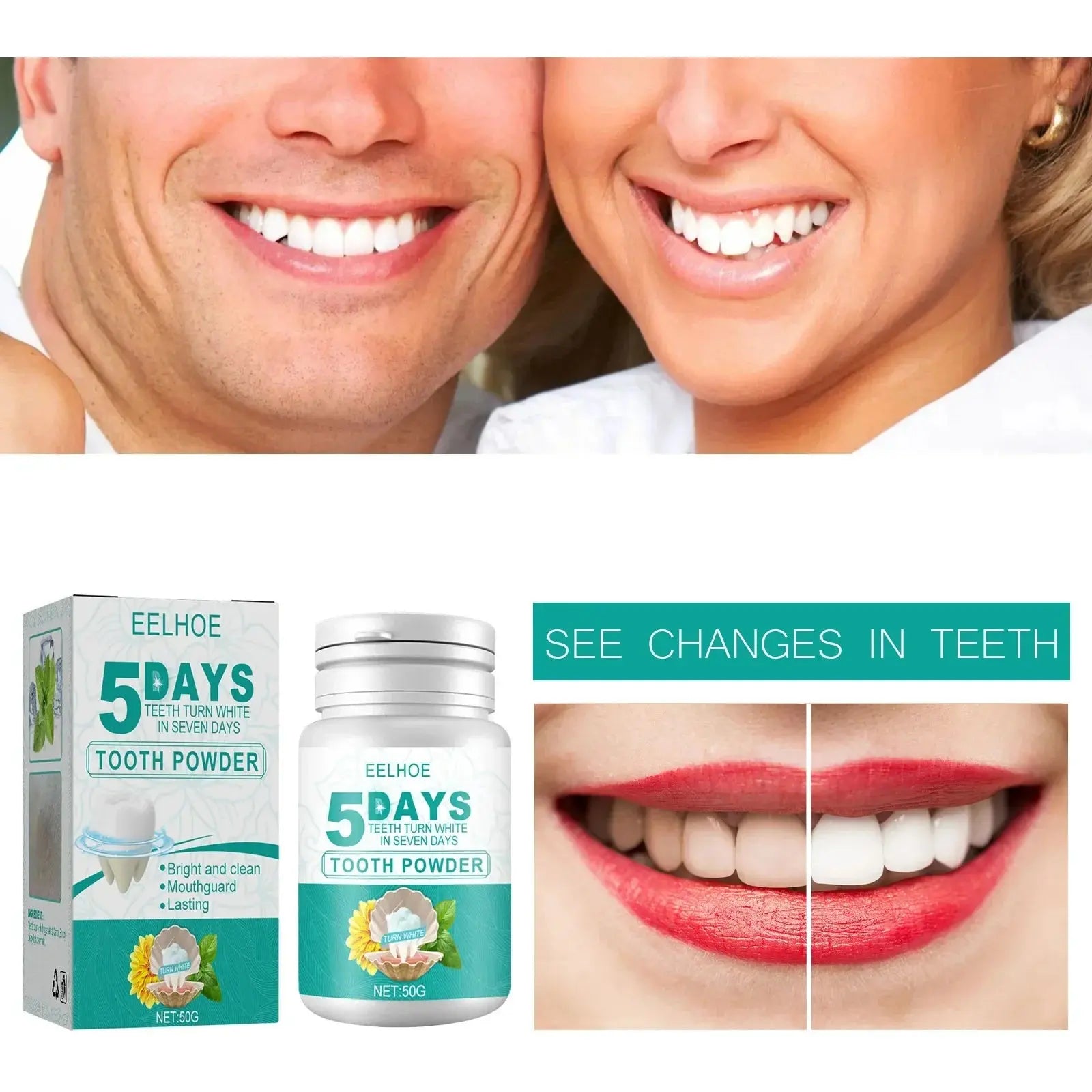 5 Days Teeth Whitening Toothpaste Remove Plaque Stains Powder Deep Cleaning Oral Hygiene Fresh Breath Brightening Tooth Care 50g - Suncollections