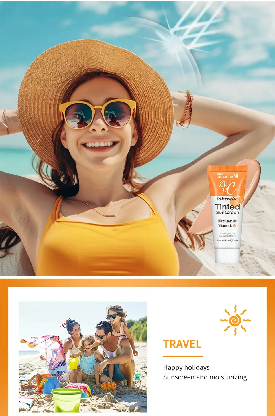 Vitamin C Tinted Sunscreen With SPF 40 Hydrating Mineral Sunscreen With Zinc Oxide & Titanium UV Protectio Dioxide Healthy Glow - Suncollections
