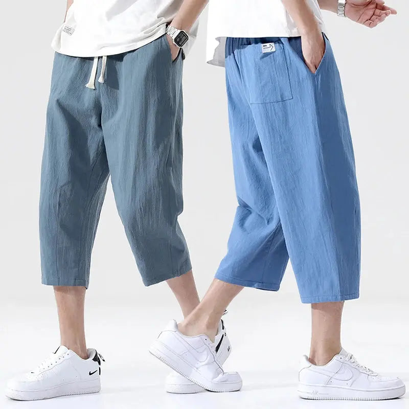 M-5XL 100% Cotton Cropped Pants Men's Summer Thin Pants Casual Beach Pants Men's Straight Leg Home Pants Suncollections