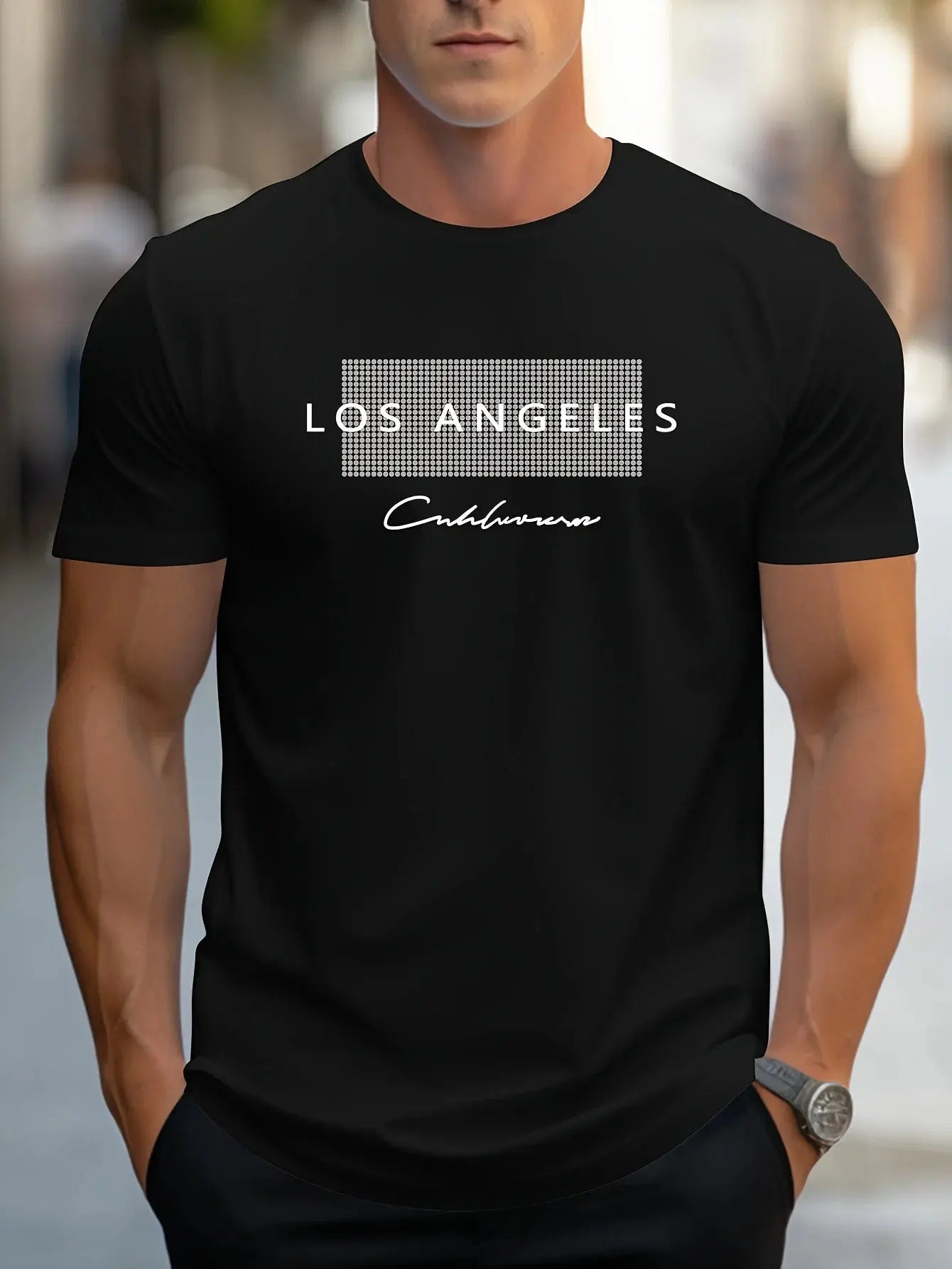 Men's 100% cotton summer loose fit large Los Angeles Graphic printed slim fit casual sports round neck short sleeved T-shirt top - Suncollections