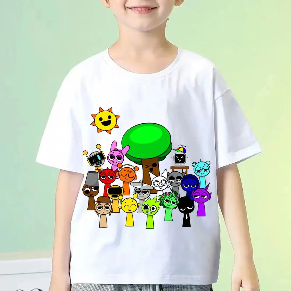 Funny Sprunki T-shirts Boys Girls Summer Short Sleeve Tees Kids Cartoon Incredibox Game Tshirt Sprunki Children Clothing Tops - Suncollections