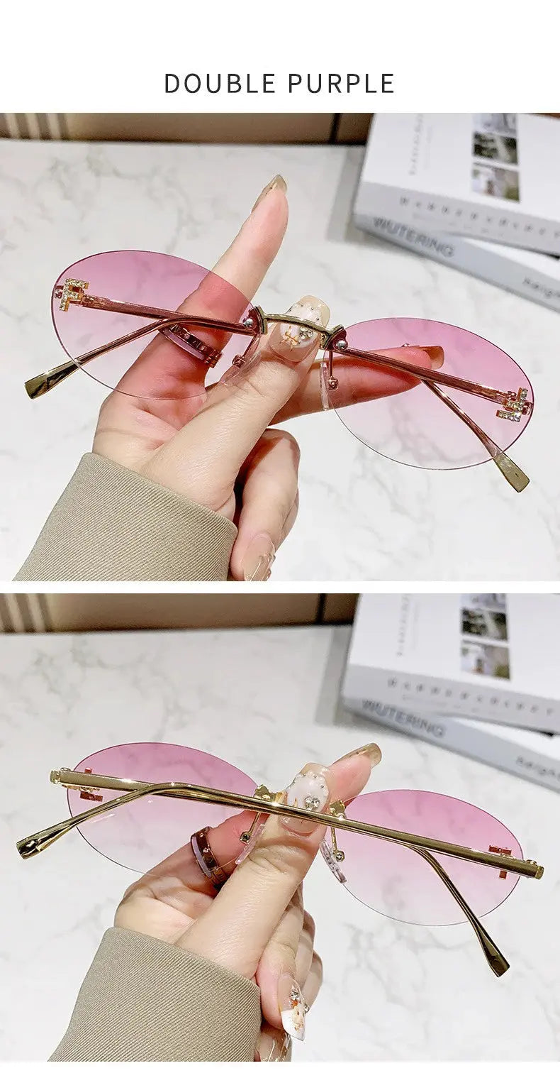 Elegant Diamond Oval Sunglasses Male Letter "F" Rimless Sunglasses  car sunglasses 90902 - Suncollections