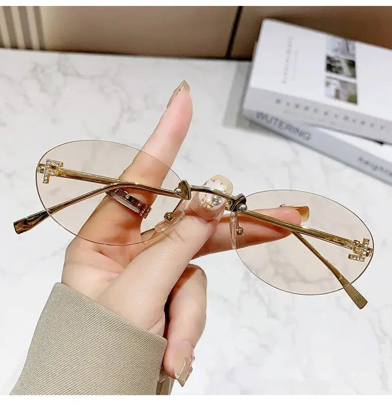 Elegant Diamond Oval Sunglasses Male Letter "F" Rimless Sunglasses  car sunglasses 90902 - Suncollections