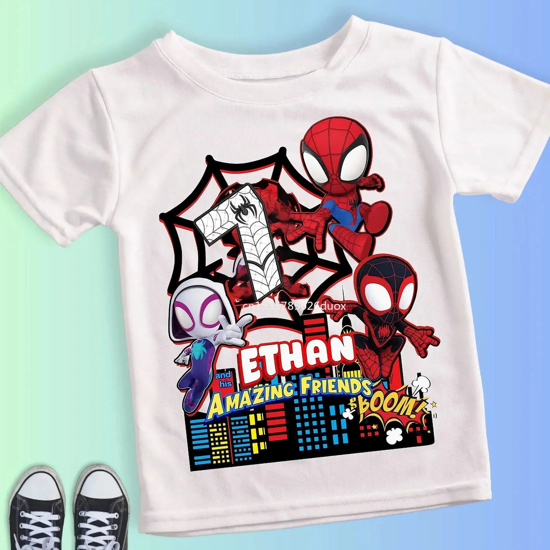 Summer Kid 2 3 4 5 6 7 8 9 Spider Man and His Friends Birthday White Shirt Spider-Man Customized Name Birthday Party Boy T-shirt - Suncollections