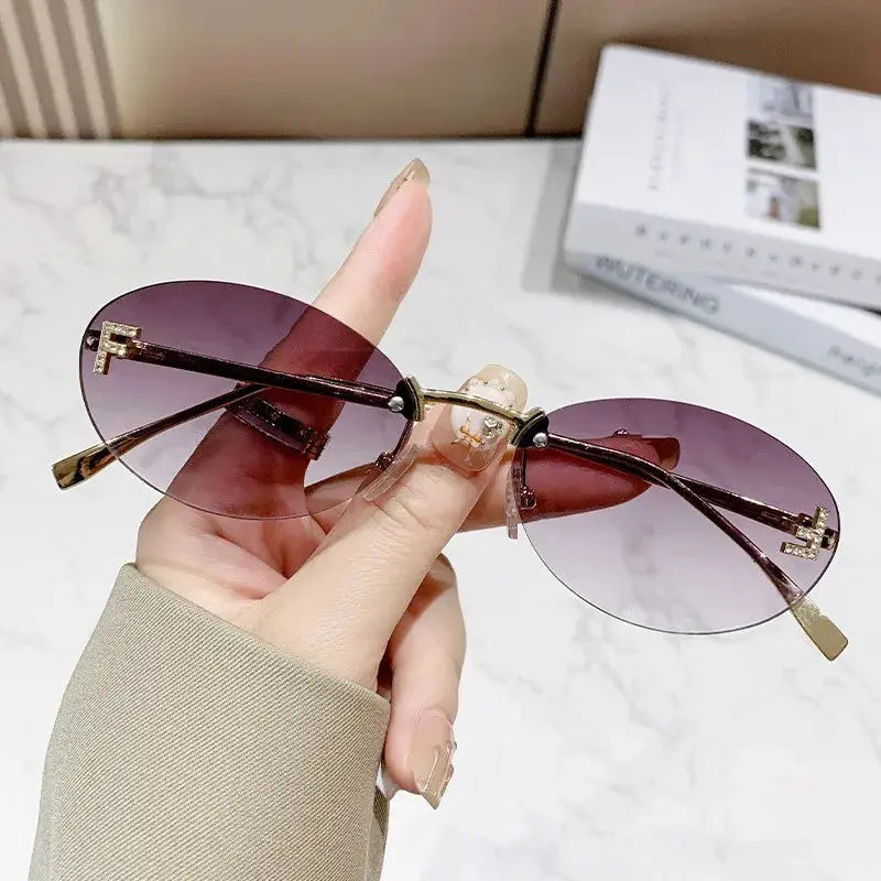 Elegant Diamond Oval Sunglasses Male Letter "F" Rimless Sunglasses  car sunglasses 90902 - Suncollections