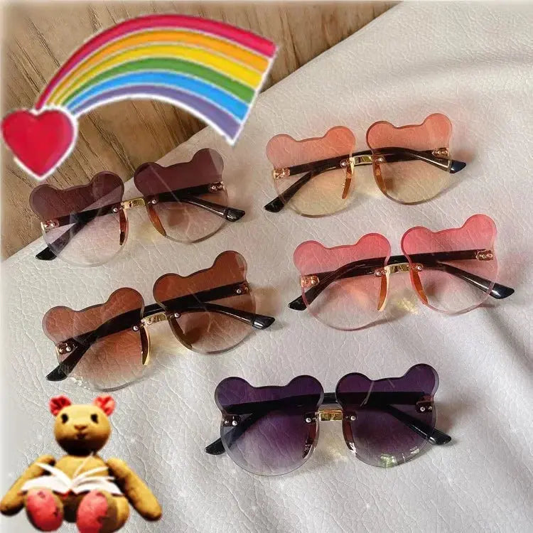 Fashionable New Outdoor Travel Skiing Sunglasses Cartoon Bear Sunglassess for Boy Girl Children Rimless Casual Sunglasses UV400 - Suncollections