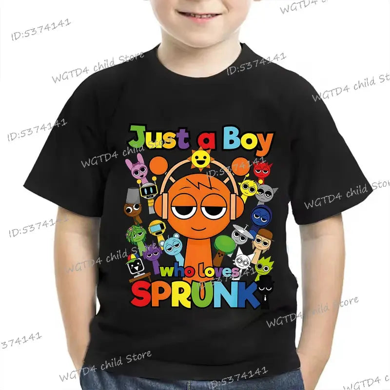 Anime Sprunki Incredibox Game Kids T-shirts Just A Boy Who Loves Sprunki Tops Cartoon Short Sleeve Funny Sprunki Boys Tshirts - Suncollections