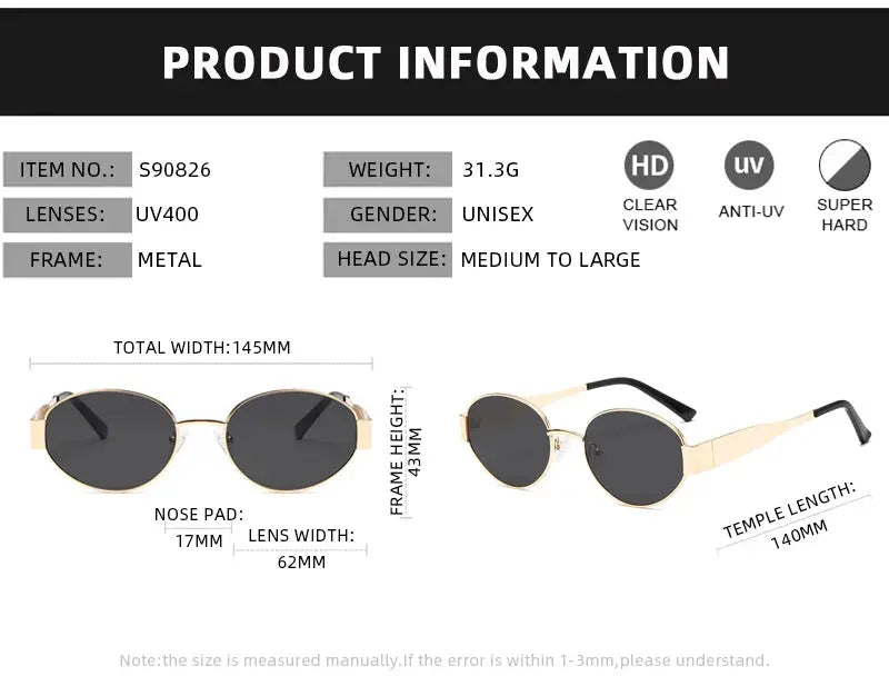Retro Small Oval Sunglasses Men Women Luxury Metal Round Sun Glasses Male Classic Casual Driving Shades - Suncollections