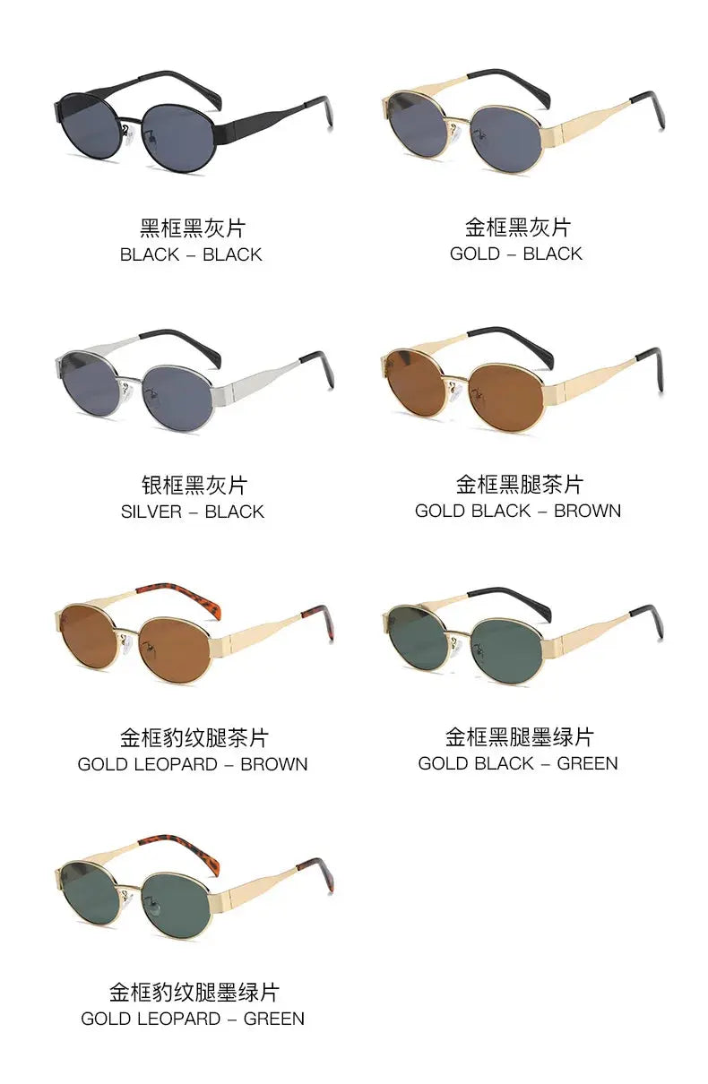 Fashion Oval Sunglasses Women Retro Trend Outdoor Metal Sun Glasses High Quality Classic Men Luxury Brand Eyewear UV400 Goggles - Suncollections
