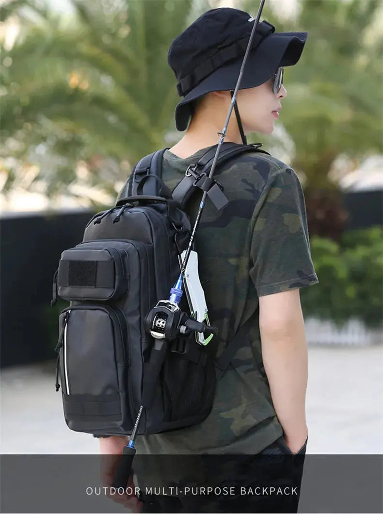 Fishing Lure Bag Men Waterproof Molle Fishing Rod Box Backpack Multi-functional Outdoor Travel Hiking Camping Shoulder Backpack - Suncollections