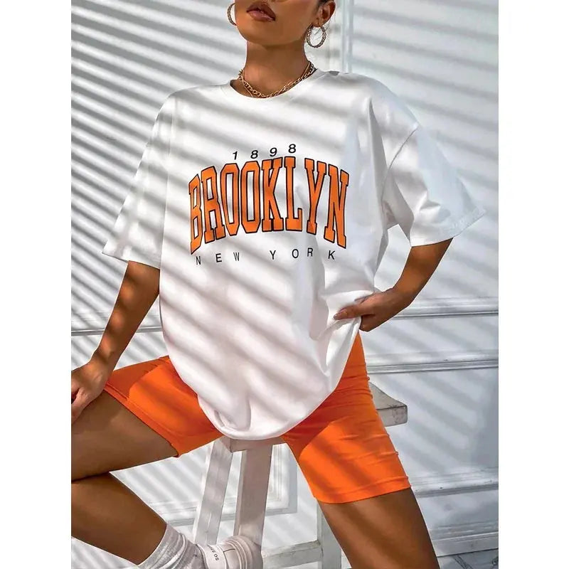 Fashion Vintage Womens T-Shirts 1898 Brooklyn New York Short Sleeve Tops Casual Street Clothing Woman Tops Summer Tees - Suncollections