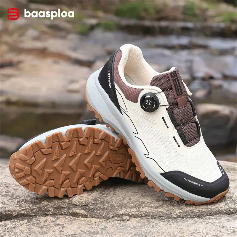 Baasploa New Men Outdoor Sneakers Mesh Breathable Rotating Button Hiking Shoes Male Comfort Rubber Sole Non-Slip Walking Shoes Suncollections