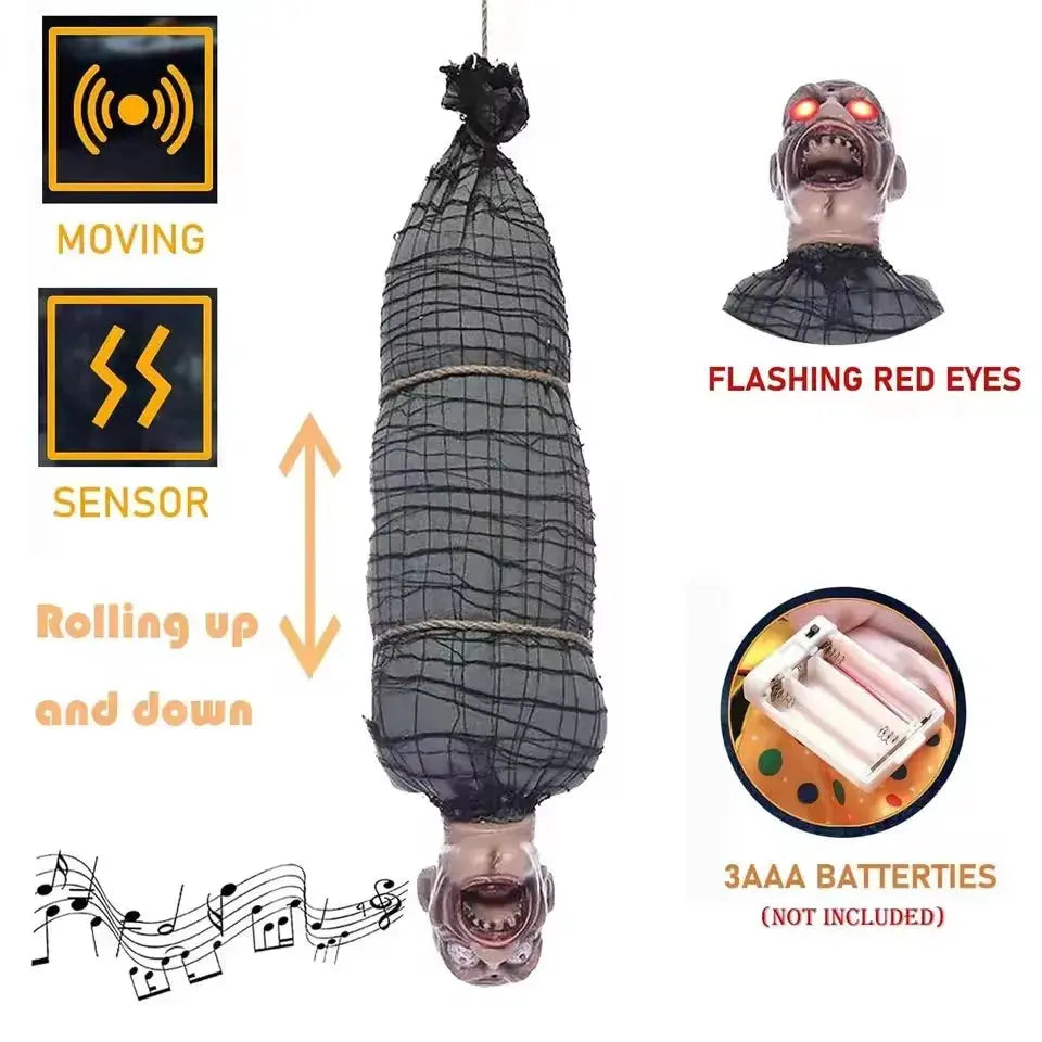 2.46 Ft Halloween Hanging Animated Corpse With LED Light Up Eyes Talking & Shaking Scary Ghost Sound Effect For Halloween Decor Suncollections