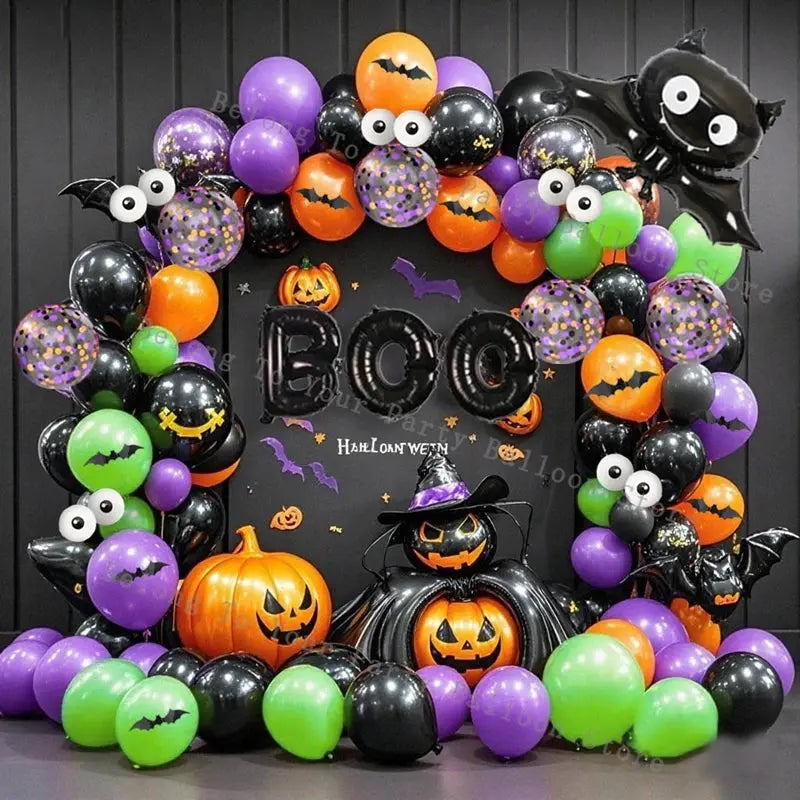 Halloween Balloons Garland Arch Eye Ballon with Bats Pumpkin Purple Orange Black Ballon for Birthday Party Halloween Decorations Suncollections