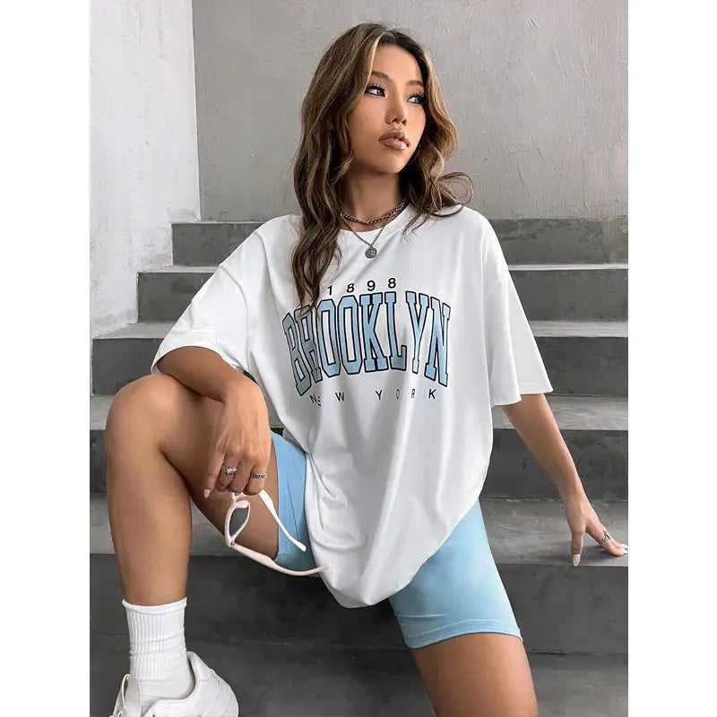 Fashion Vintage Womens T-Shirts 1898 Brooklyn New York Short Sleeve Tops Casual Street Clothing Woman Tops Summer Tees - Suncollections