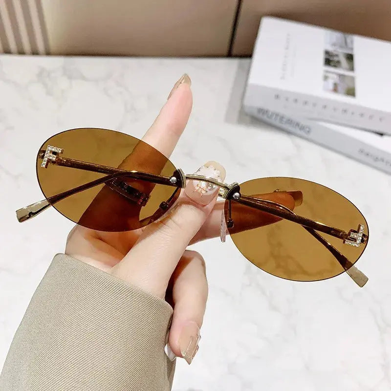 Elegant Diamond Oval Sunglasses Male Letter "F" Rimless Sunglasses  car sunglasses 90902 - Suncollections