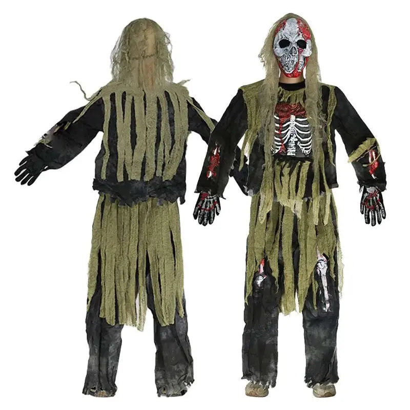 2025 New Arrival Scary Boy Burning Creepy Dead Halloween Fancy Dress Up Kids Skeleton Zombie Costume Suncollections