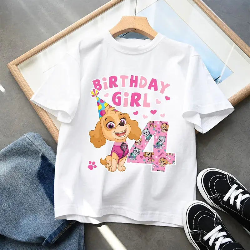 Paw Patrol Kids Cotton T-Shirt Anime Cartoon Skye Birthday Digital Printed Pullover Summer Casual Loose Breathable Tops Gifts - Suncollections
